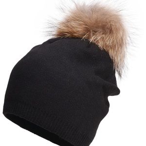 Lawliet cashmere hat w/fur remov pom pom o/s